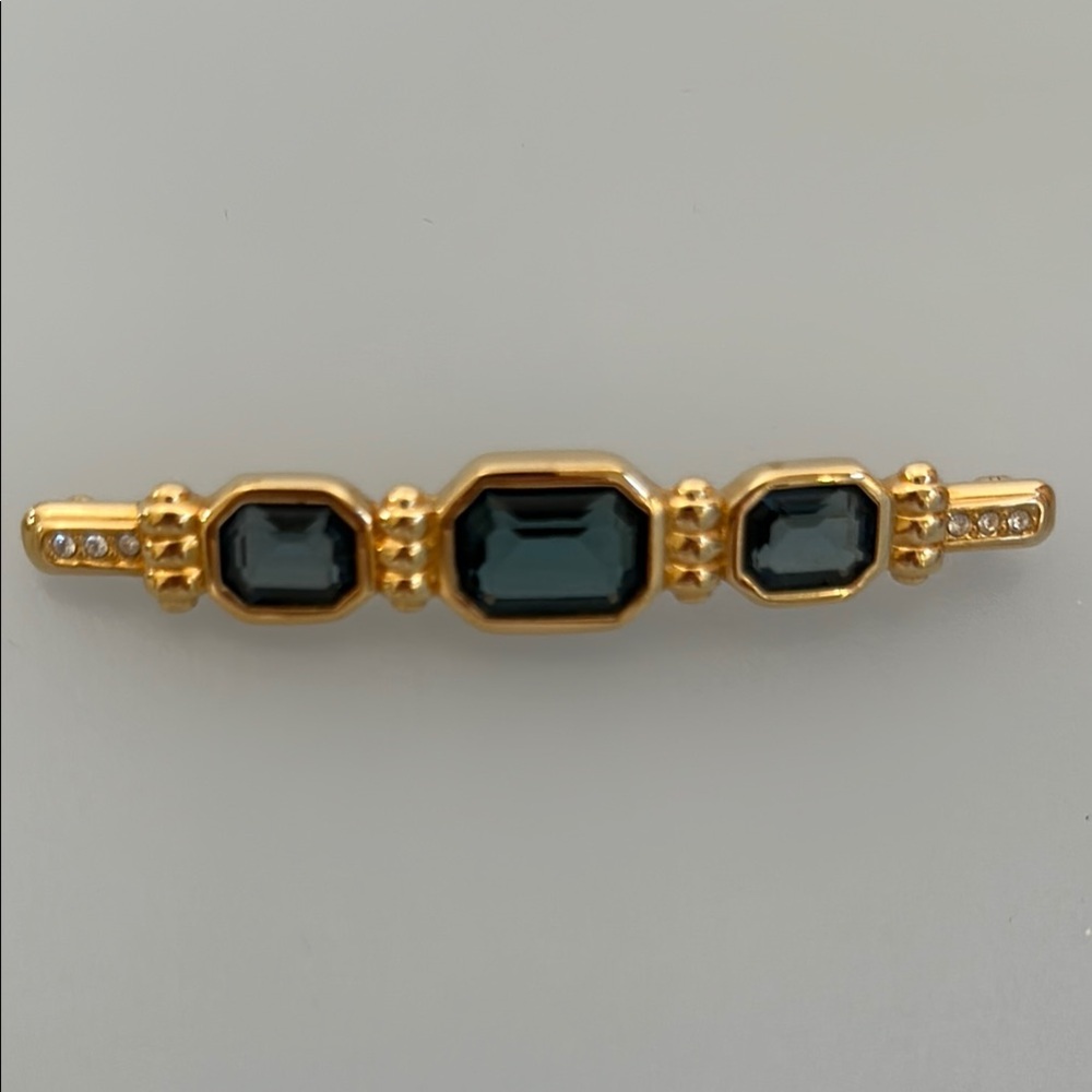 Swarovski brooch Chic Gold and blue crystals Bar Brooch